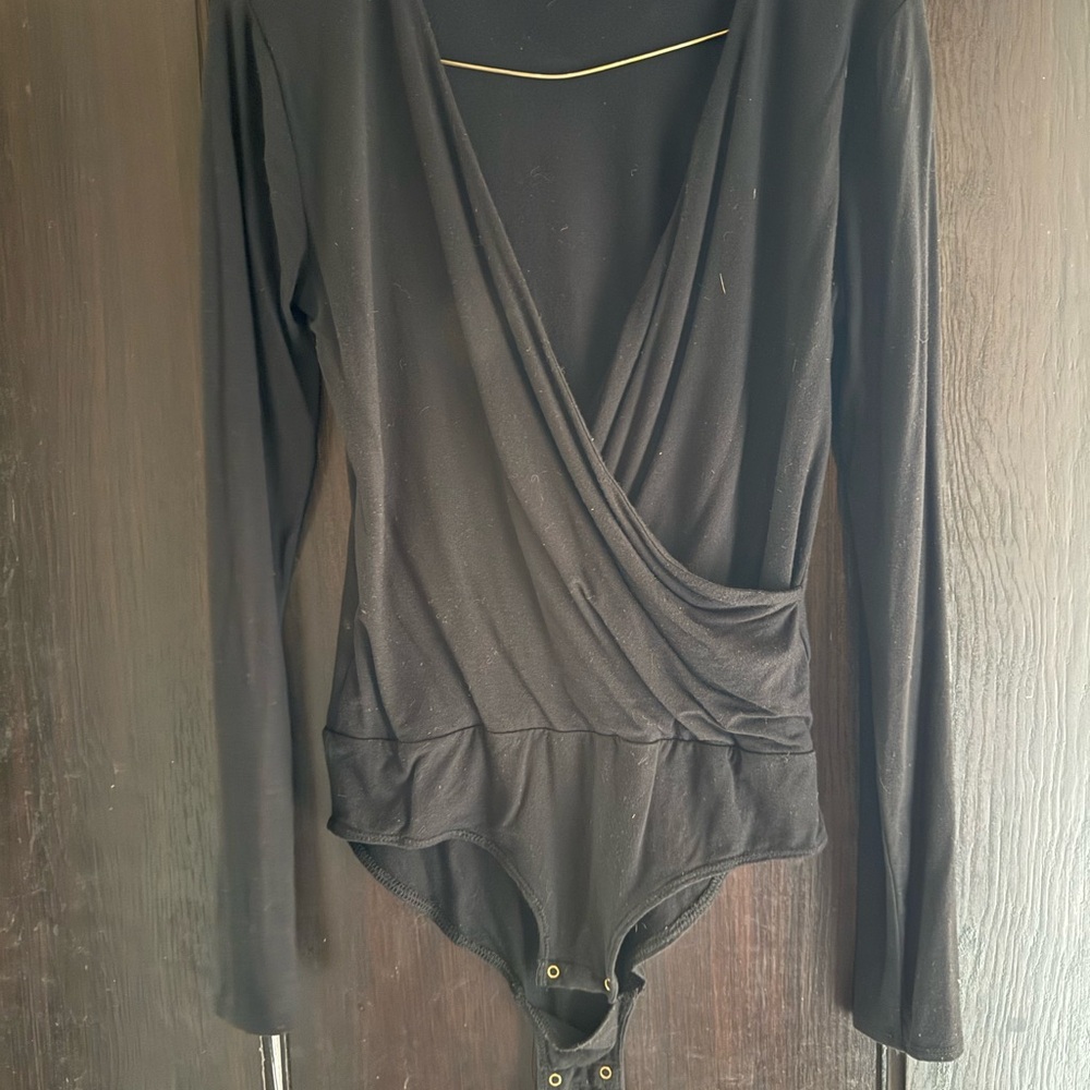J Crew Black Wrap Bodysuit